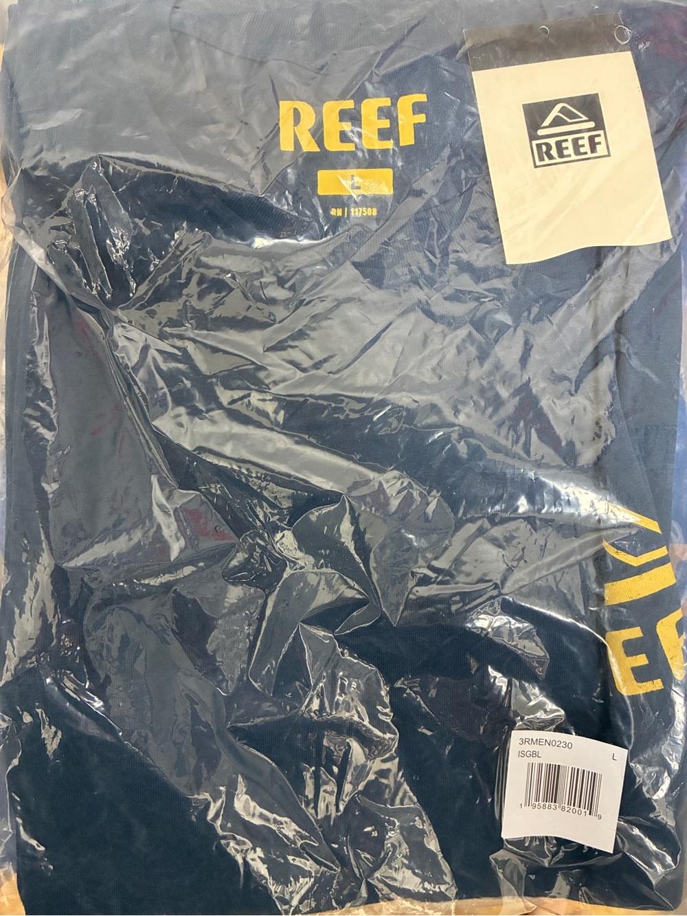 Reef Navy Tee with Yellow Logo Print
